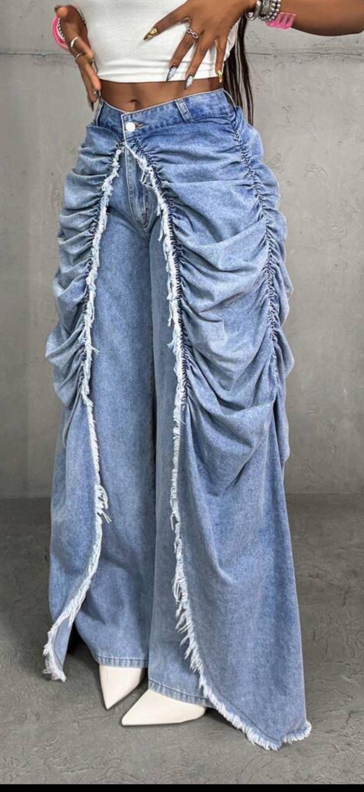Ruched Wide-leg Jeans